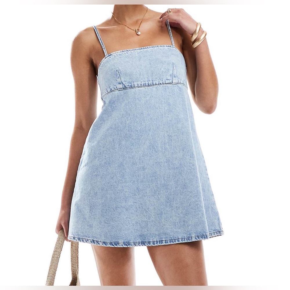 ASOS Tall denim Cami mini dress in bleach wash. US 6 - Picture 5 of 6